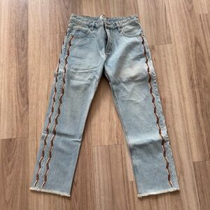 Étoile Isabel Marant Light Wash Straight Jeans with Embroidered Side Stripes